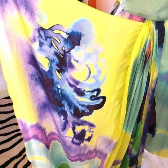 Christian Lacroix Dress Womens Size 6 Tie Dye Effect Silk Strapless Sash Waist - Picture 9 of 14